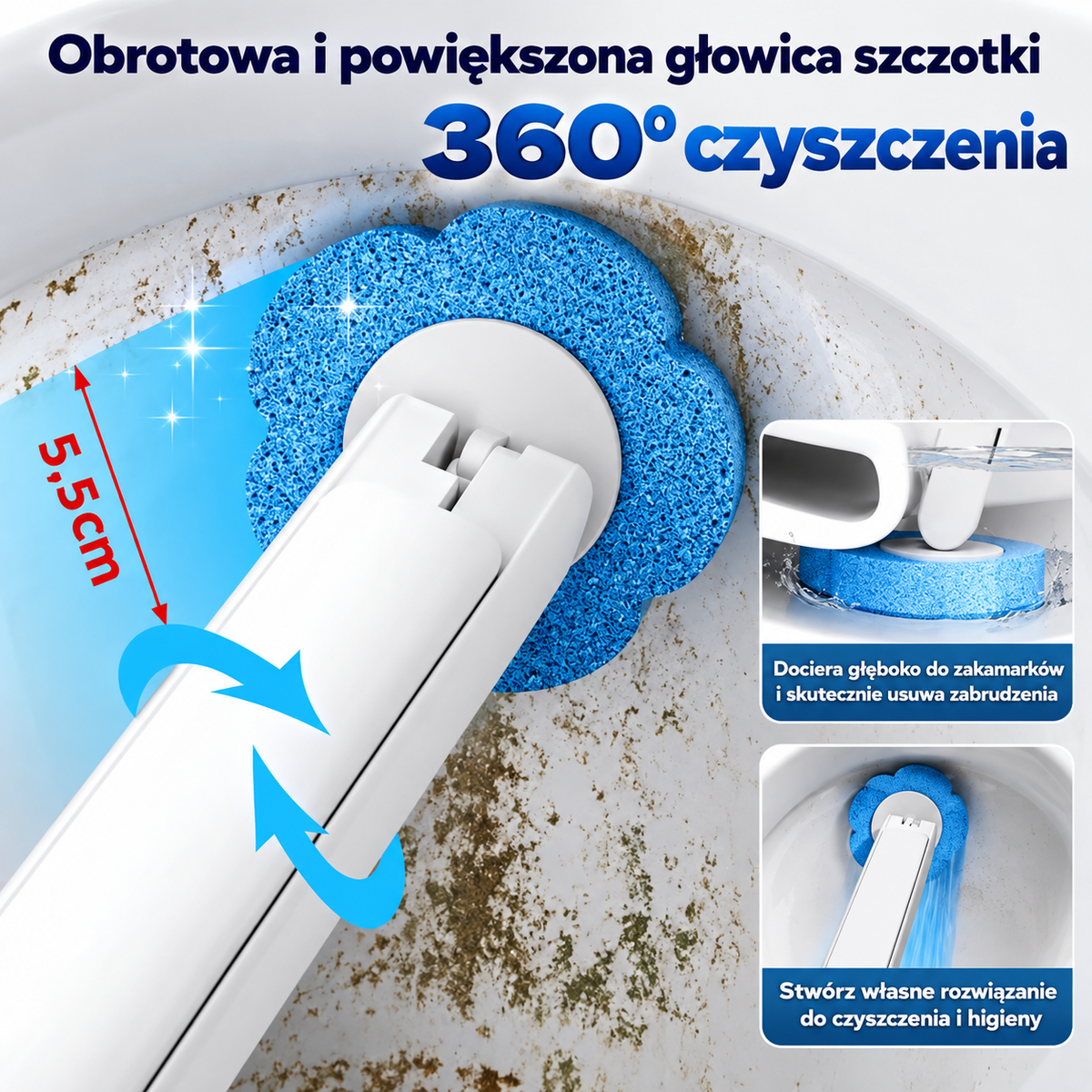 Higieniczna szczotka toaletowa z wymiennymi wkładami